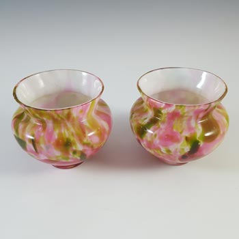 Welz Pair of Bohemian Pink & Green Aventurine Spatter Glass Vases