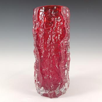 Whitefriars #9690 Baxter Ruby Red Glass 7.5" Textured Bark Vase