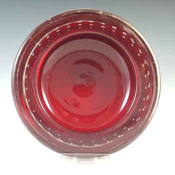 Whitefriars #9099 Ruby Red Glass Controlled Bubble Vintage Bowl