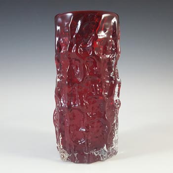 Whitefriars #9689 Baxter Ruby Red Glass 6\" Textured Bark Vase