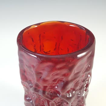 Whitefriars #9689 Baxter Ruby Red Glass 6" Textured Bark Vase