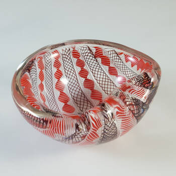 Archimede Seguso Murano Zanfirico Red, Black & White Glass Bowl