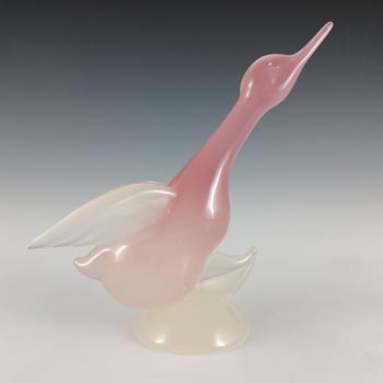 Archimede Seguso Alabastro Pink & White Murano Glass Duck