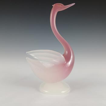 Archimede Seguso Alabastro Pink & White Murano Glass Swan