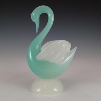 Archimede Seguso Murano Green Alabastro Glass Swan Sculpture