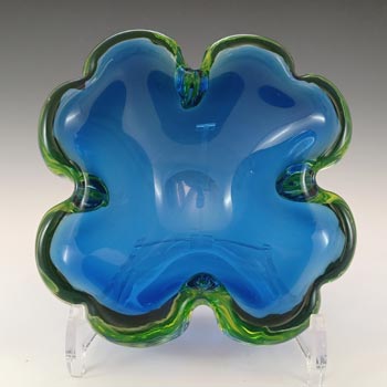 Murano Vintage Blue & Uranium Green Sommerso Glass Bowl