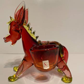 Arte Nuova Pustetto & Zanetti Murano Red & Uranium Glass Donkey