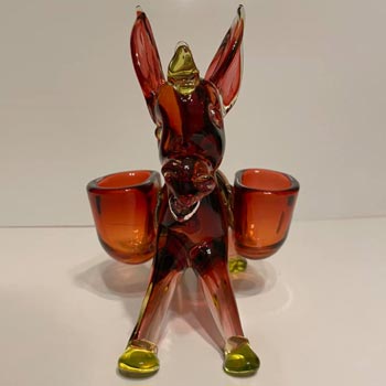 Arte Nuova Pustetto & Zanetti Murano Red & Uranium Glass Donkey