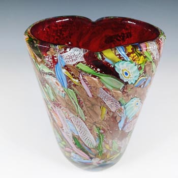 AVEM LARGE Murano Zanfirico Bizantino / Tutti Frutti Red Glass Vase