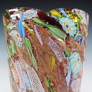 AVEM LARGE Murano Zanfirico Bizantino / Tutti Frutti Red Glass Vase