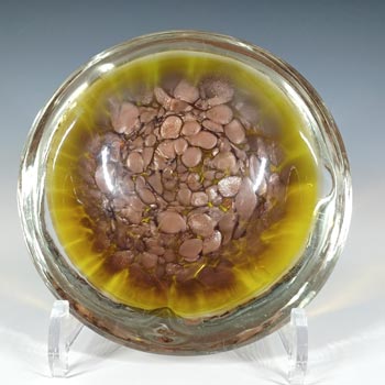 Murano Yellow Cased Copper Aventurine Glass Bowl / Ashtray