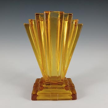 Bagley #334 Art Deco 6" Vintage Amber Glass 'Grantham' Vase