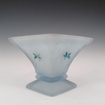 Bagley #3180 Art Deco Frosted Blue Glass \'Spinette\' Vase