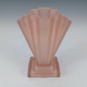 Bagley #334 Art Deco 6" Frosted Pink Glass Grantham Vase