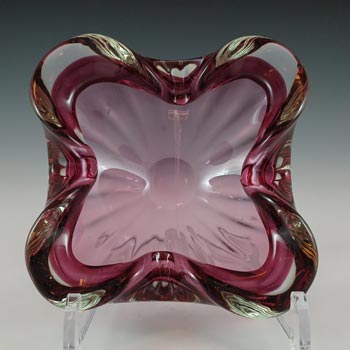 Barbini Murano Pink & Clear Glass Ribbed Biomorphic Bowl