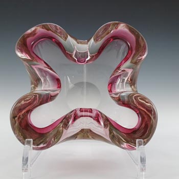 Barbini Murano Pink & Uranium Glass Vintage Biomorphic Bowl