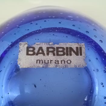 LABELLED Barbini Murano Blue & Clear Bullicante Glass Biomorphic Bowl