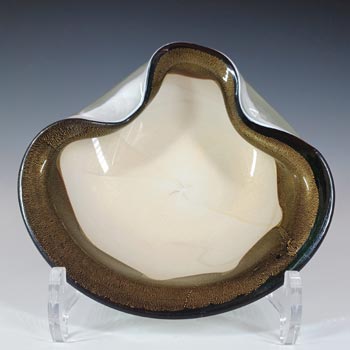 Barbini Murano Black, White & Gold Leaf Biomorphic Glass Bowl