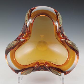 Barbini Murano Orange & Clear Glass Vintage Biomorphic Bowl