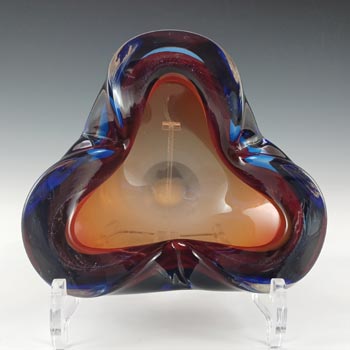 Barbini Murano Red & Blue Sommerso Glass Biomorphic Bowl