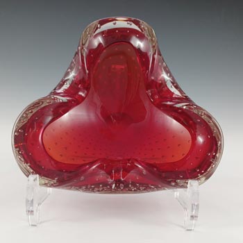 Barbini Murano Red & Clear Bubble Glass Biomorphic Bowl