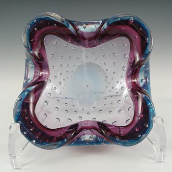 Barbini Murano Purple & Blue Bullicante Glass Biomorphic Bowl