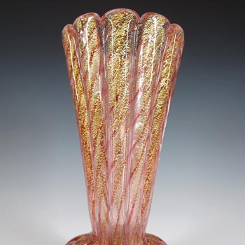 LARGE Barovier & Toso Murano Cordonato d'Oro Gold Leaf Vintage Glass Vase