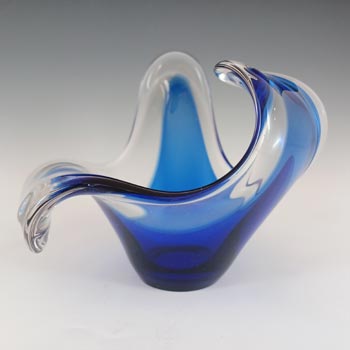 MARKED Bayel French Blue & Clear Glass Sculpture Bowl