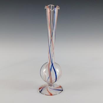 Vintage Blue & Red Striped Lampworked Glass Vase