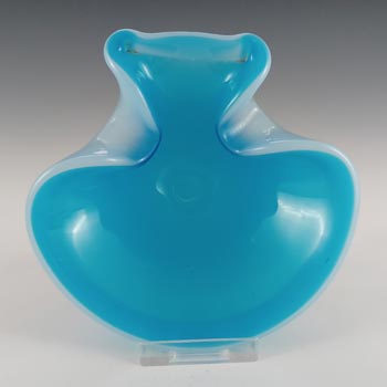 Murano Vintage Blue & Opalescent White Glass Ashtray Bowl