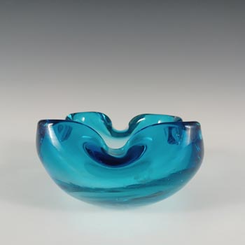 Murano Vintage Blue Cased Glass Biomorphic Ashtray Bowl