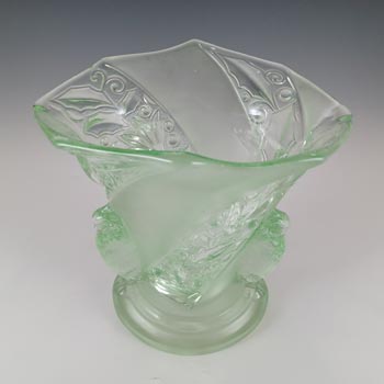 Brockwitz #6925 Art Deco Uranium Green Glass 'Parakeet' Bird Vase