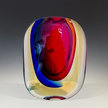 Oball / Bucella Cristalli Murano Red, Blue & Amber Sommerso Glass Vase