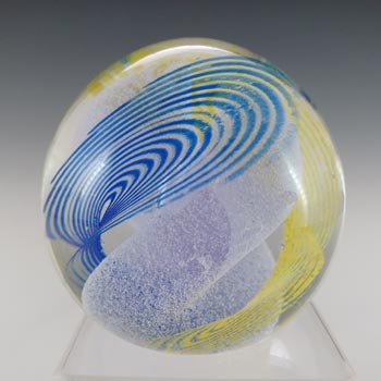 MARKED Caithness Vintage Blue Glass "Ripples" Paperweight