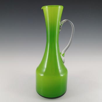 Empoli Tall Vintage Retro Green Cased Glass Vase / Jug