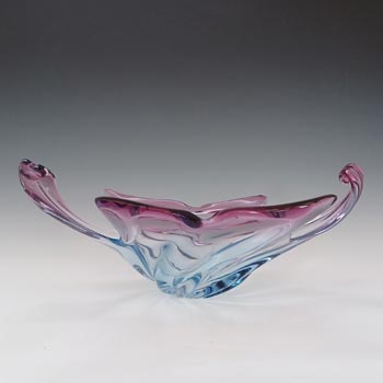 Murano Large Vintage Pink & Blue Glass Sculpture Bowl