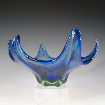 Cristallo Venezia Murano Blue & Uranium Sommerso Glass Sculpture Bowl