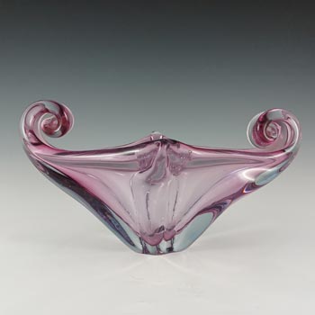 Murano Venetian Pink & Blue Cased Glass Vintage Bowl