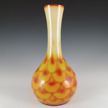 Elme Glasbruk Scandinavian Orange Cased Glass Peacock Vase