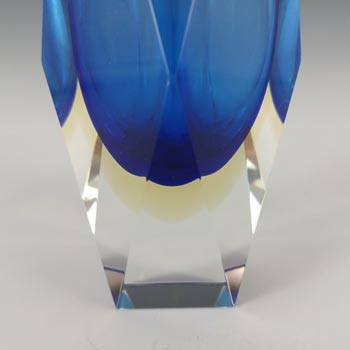 Murano Faceted Blue & Amber Sommerso Glass Italian Vase