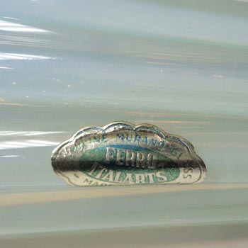 Ferro Italarts Murano Opalescent White Ribbed Glass Vase - Labelled
