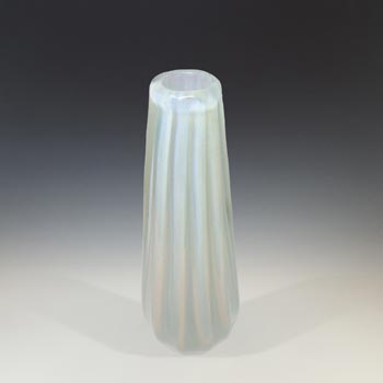 Ferro Italarts Murano Opalescent White Ribbed Glass Vase - Labelled