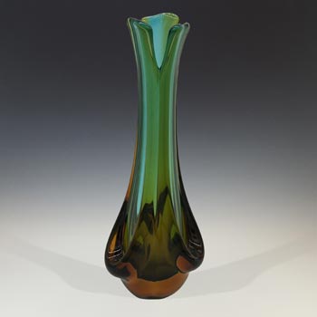 Ferro Italarts Murano Green & Amber Organic Glass Vase - Labelled