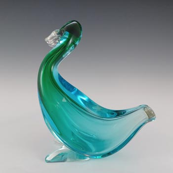 Ferro & Lazzarini Murano Blue & Green Sommerso Glass Duck Bottle