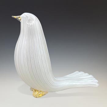 Ferro Italarts Murano White Zanfirico & Gold Leaf Glass Bird - Labelled