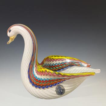 Ferro Italarts Murano Filigrana & Aventurine Glass Swan Bowl - Labelled