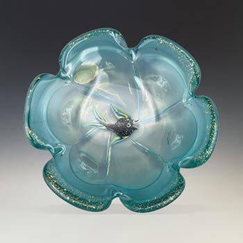 (image for) Ferro Italarts Murano Blue Glass Gold Leaf Fish Bowl - Labelled