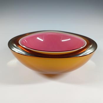 Barbini Murano Pink, Amber & White Cased Glass Geode Bowl