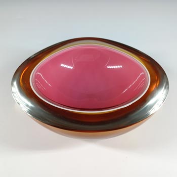 Barbini Murano Pink, Amber & White Cased Glass Geode Bowl