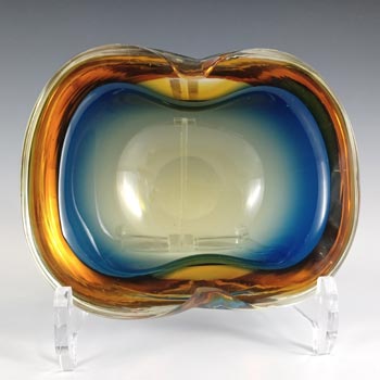 Murano Blue & Amber Sommerso Glass Retro Geode Bowl